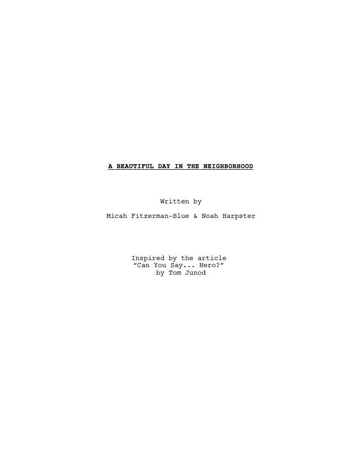 A Beautiful Day in the Neighborhood screenplay first page