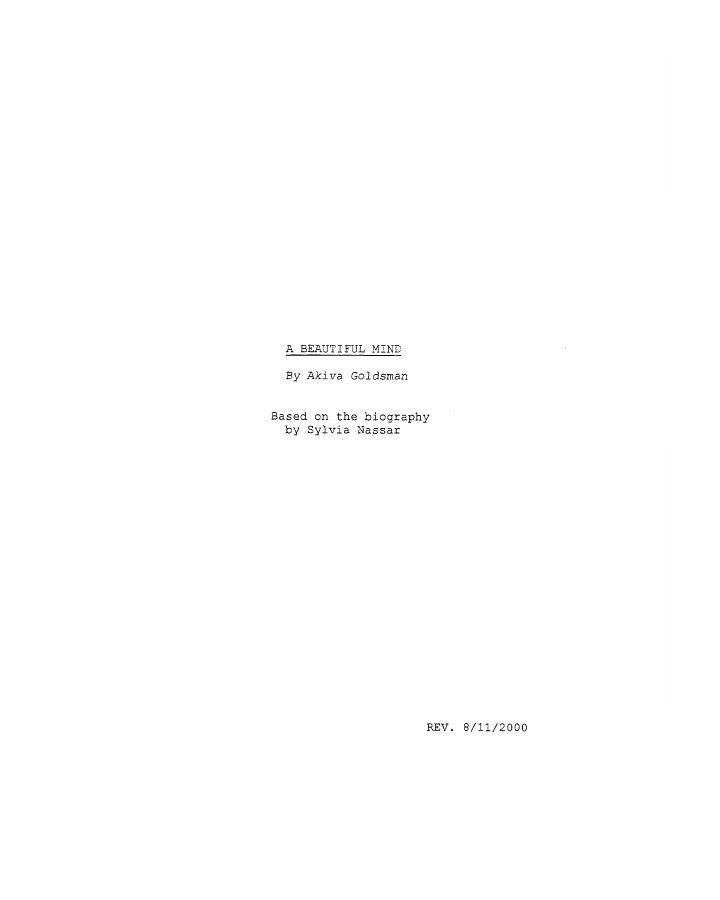 A Beautiful Mind screenplay first page