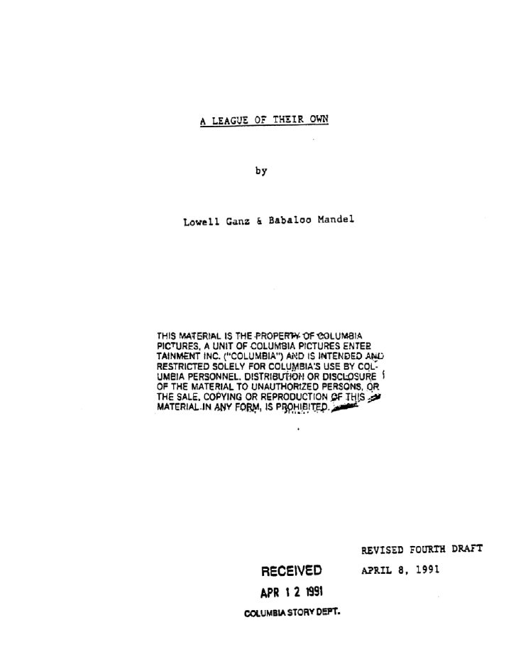 A League of Their Own screenplay first page