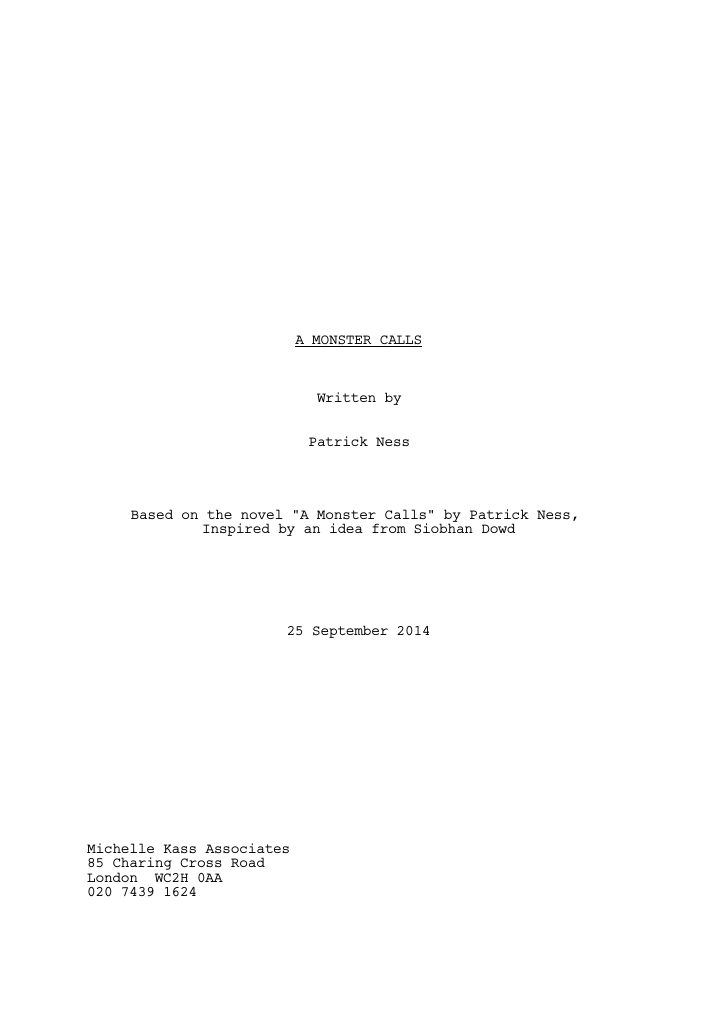 A Monster Calls screenplay first page