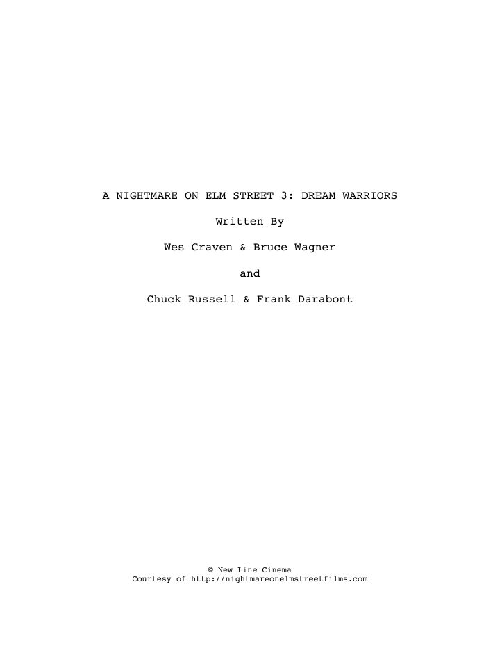 A Nightmare On Elm Street 3: Dream Warriors screenplay first page