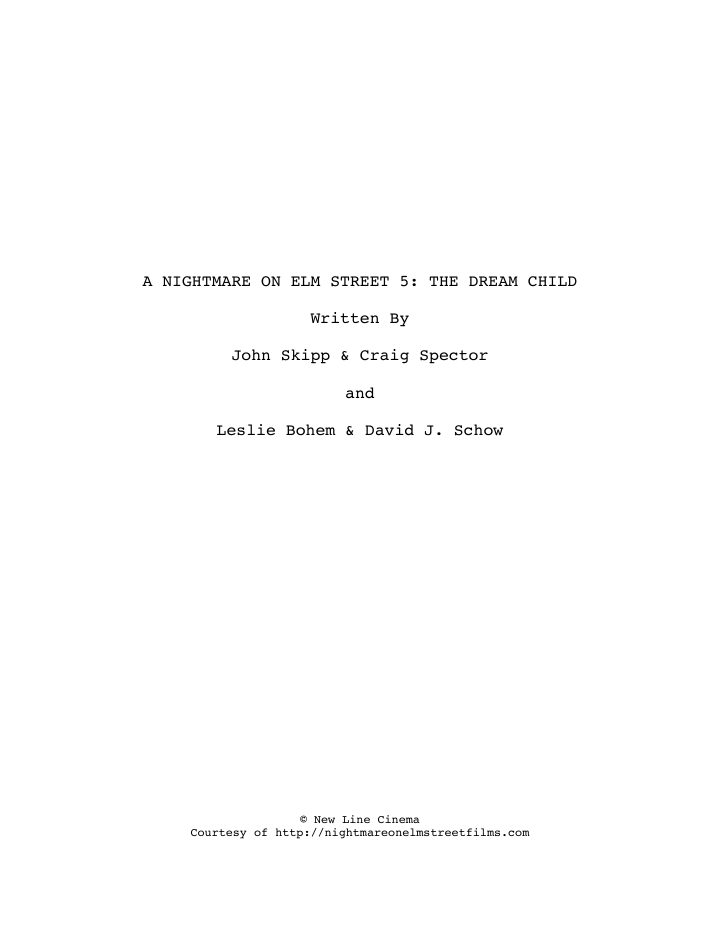 A Nightmare on Elm Street: The Dream Child screenplay first page