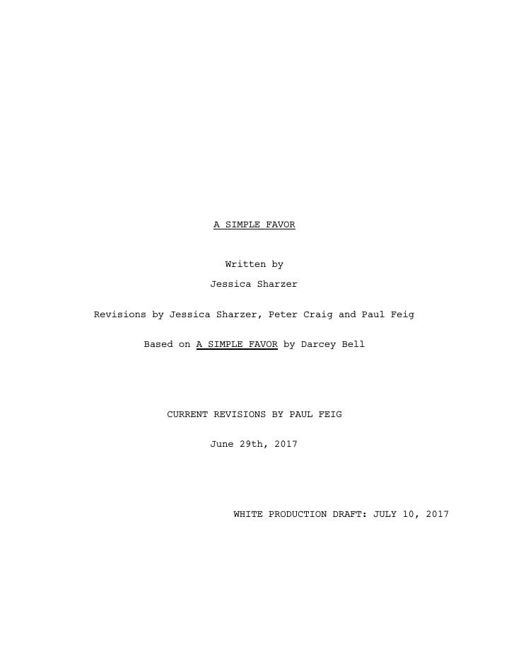A Simple Favor screenplay first page