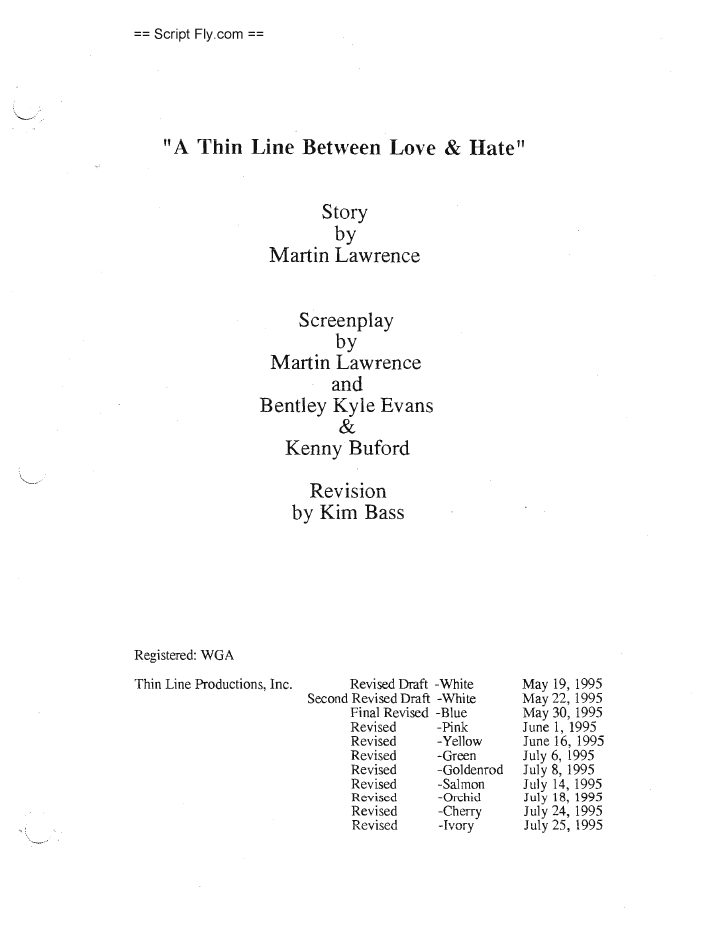A Thin Line Between Love and Hate screenplay first page