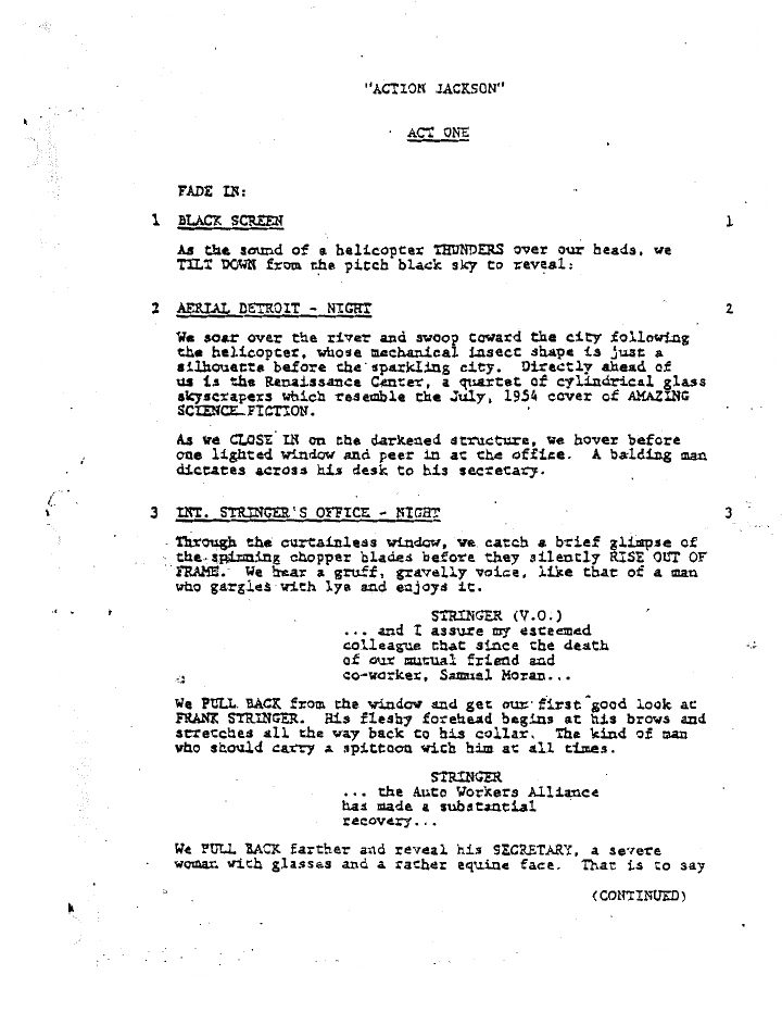 Action Jackson screenplay first page
