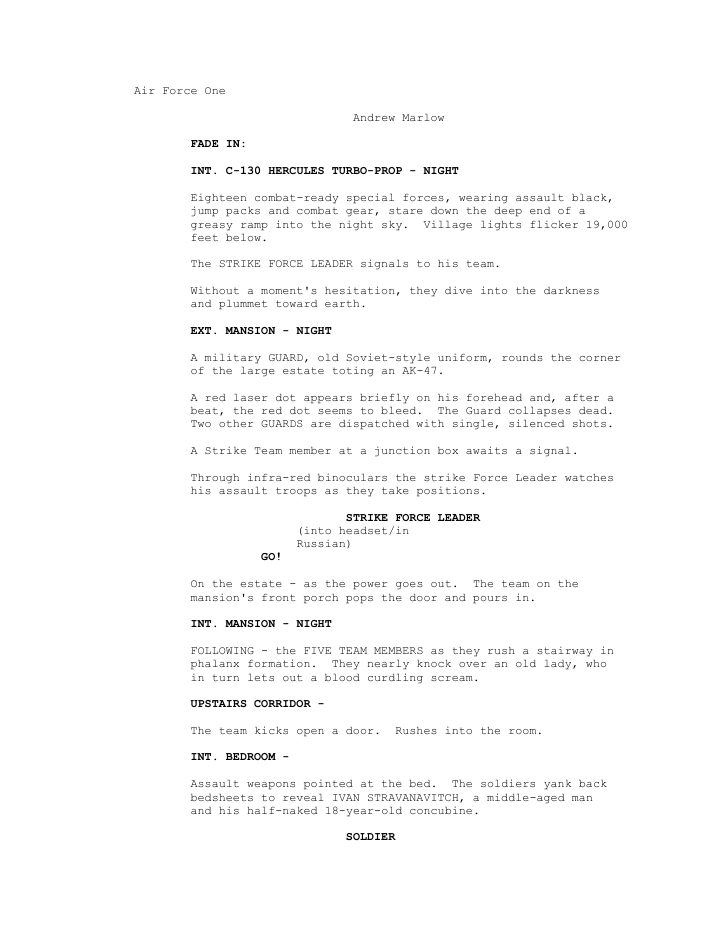 Air Force One screenplay first page
