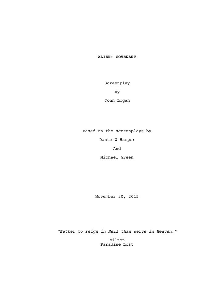 Alien: Covenant screenplay first page