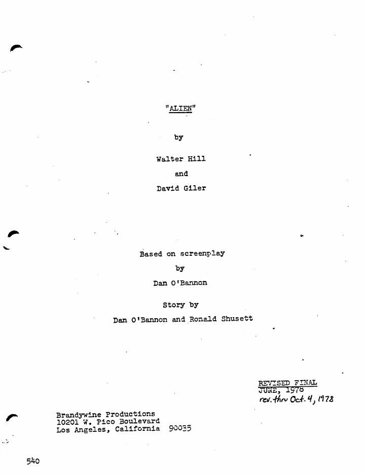 Alien (1979) screenplay PDF first page