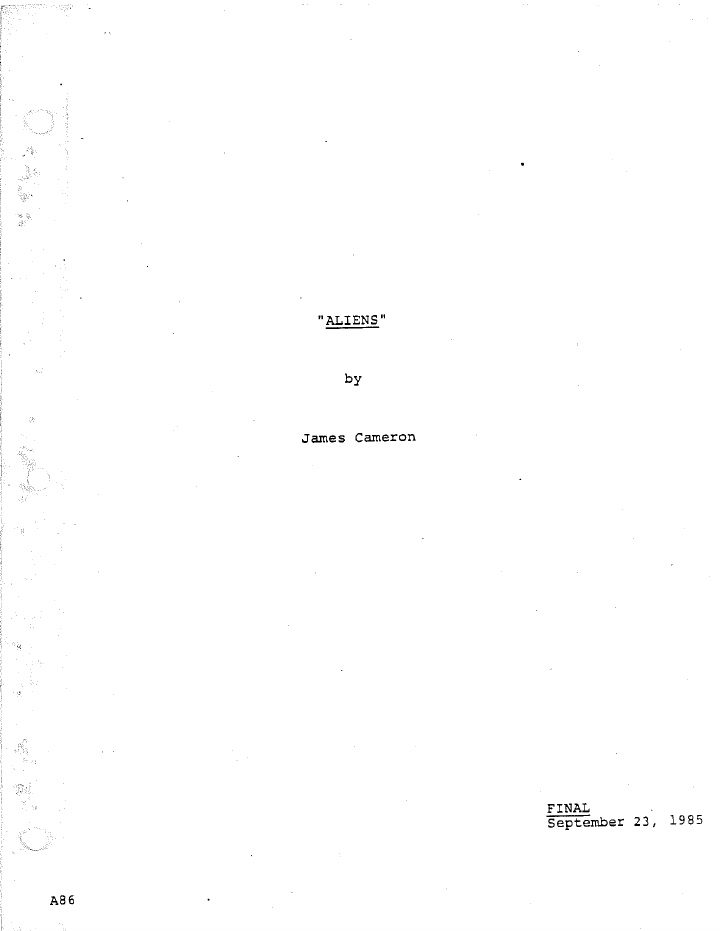 Aliens screenplay first page