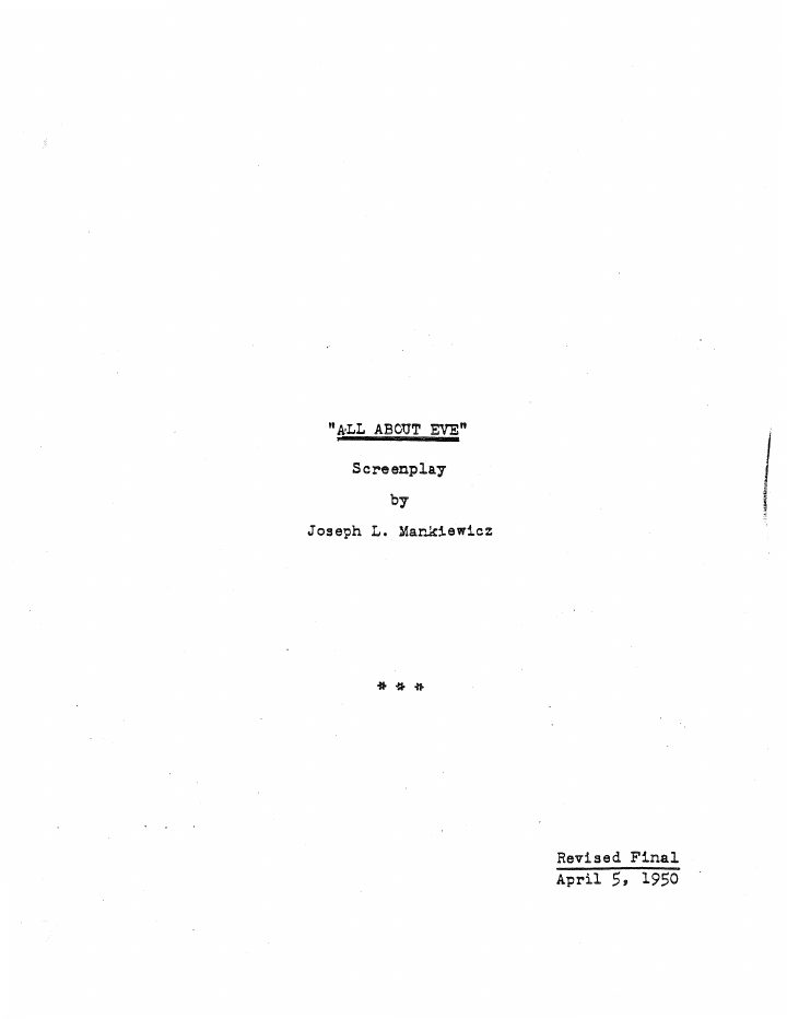 All About Eve screenplay first page