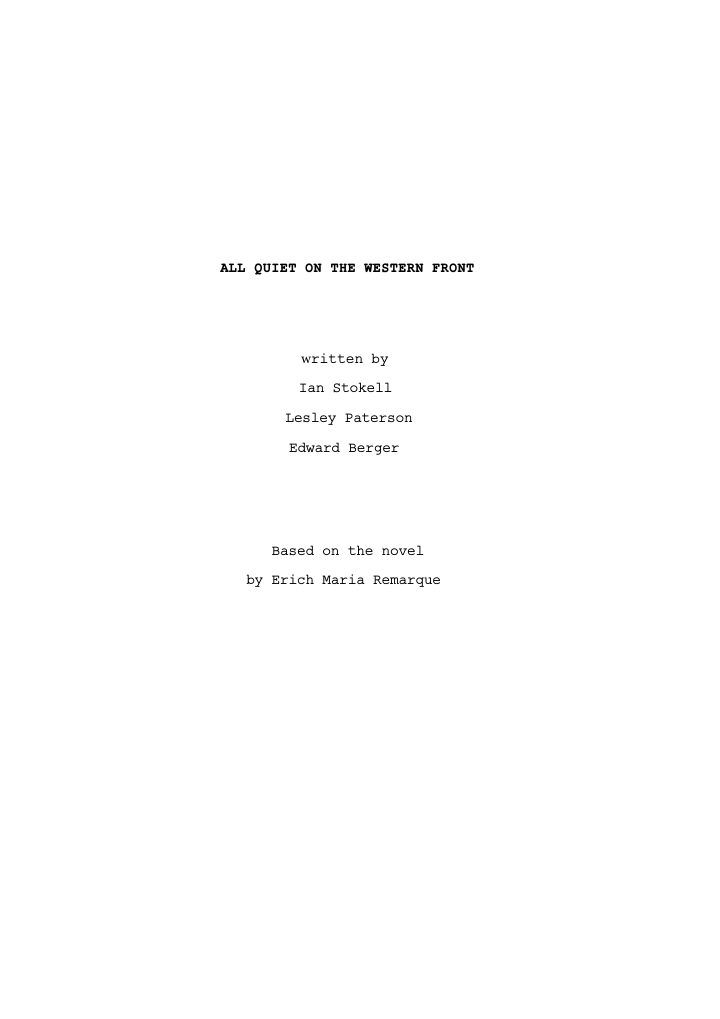 All Quiet on the Western Front screenplay first page