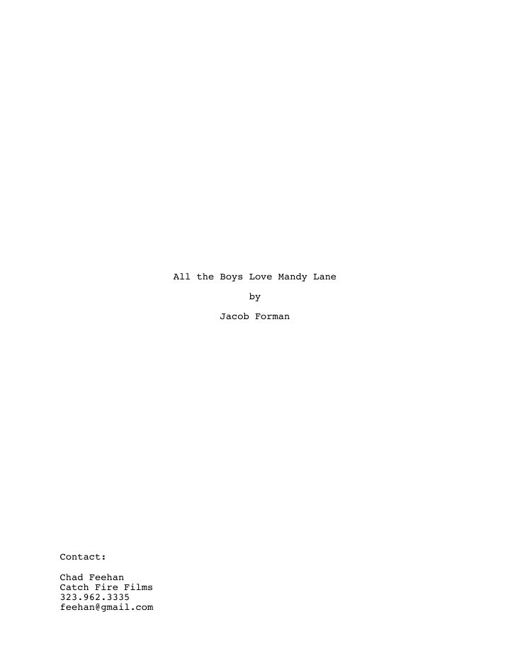 All the Boys Love Mandy Lane screenplay first page