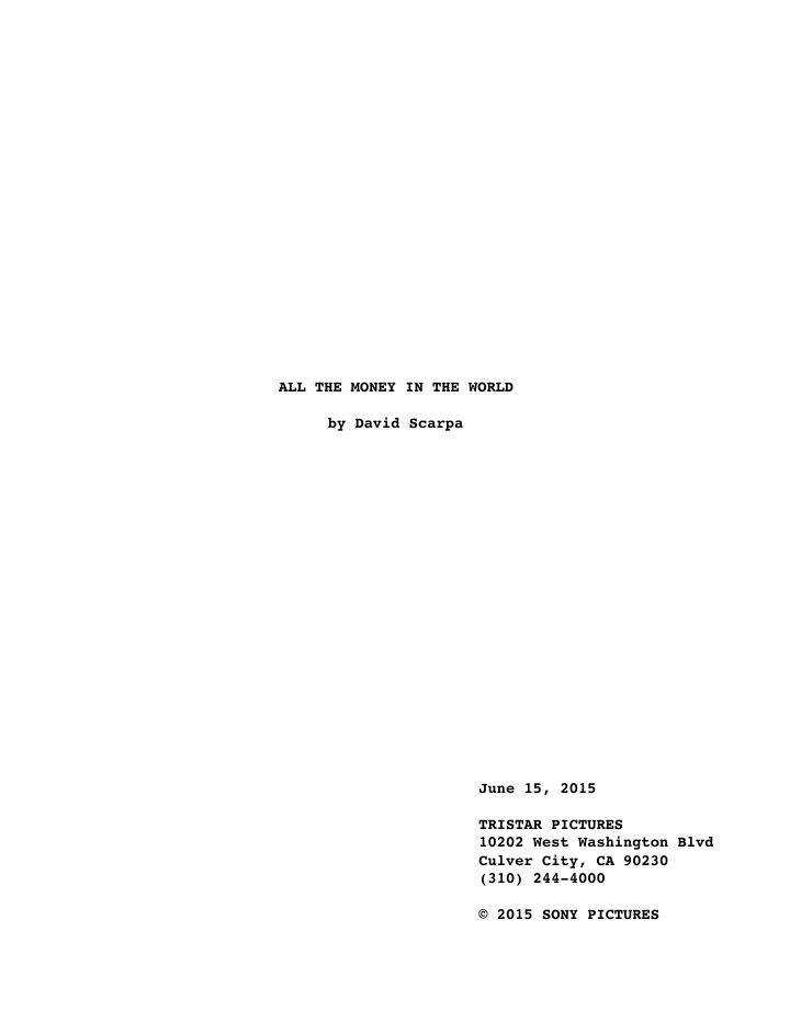 All the Money in the World screenplay first page