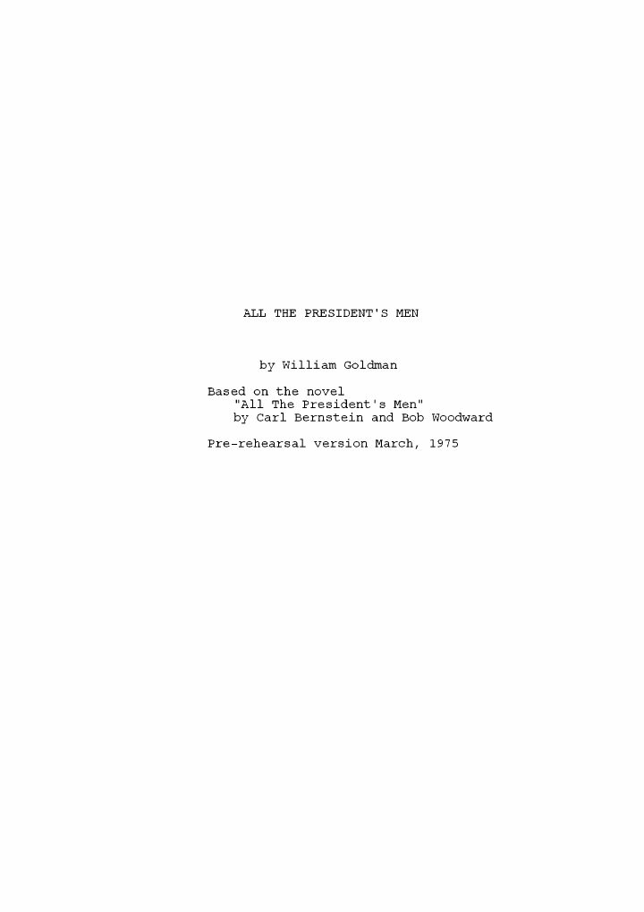 All the President's Men screenplay first page