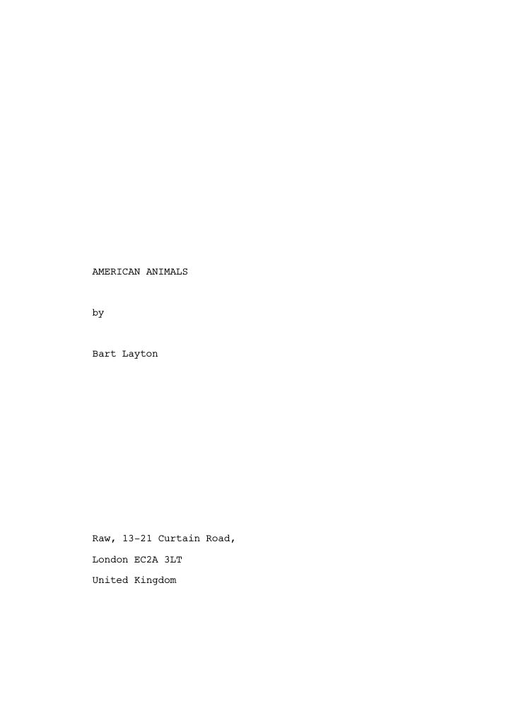 American Animals screenplay first page
