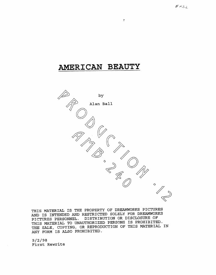 American Beauty (1999) screenplay PDF first page