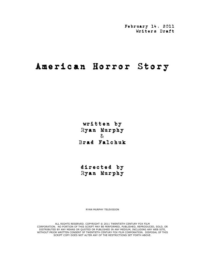 American Horror Story: 101: Pilot screenplay first page