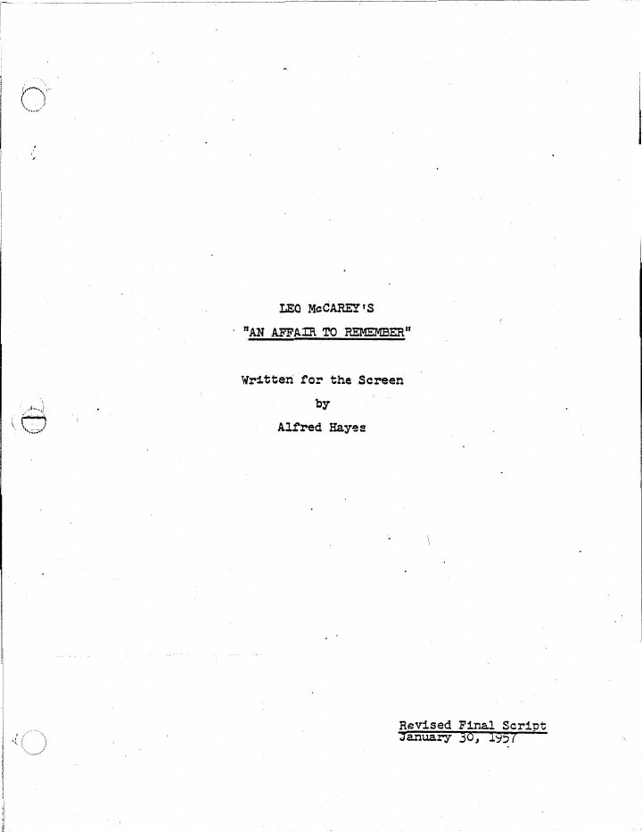 An Affair to Remember screenplay first page