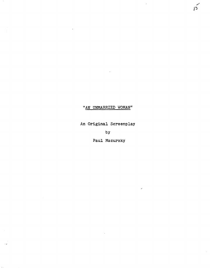 An Unmarried Woman screenplay first page
