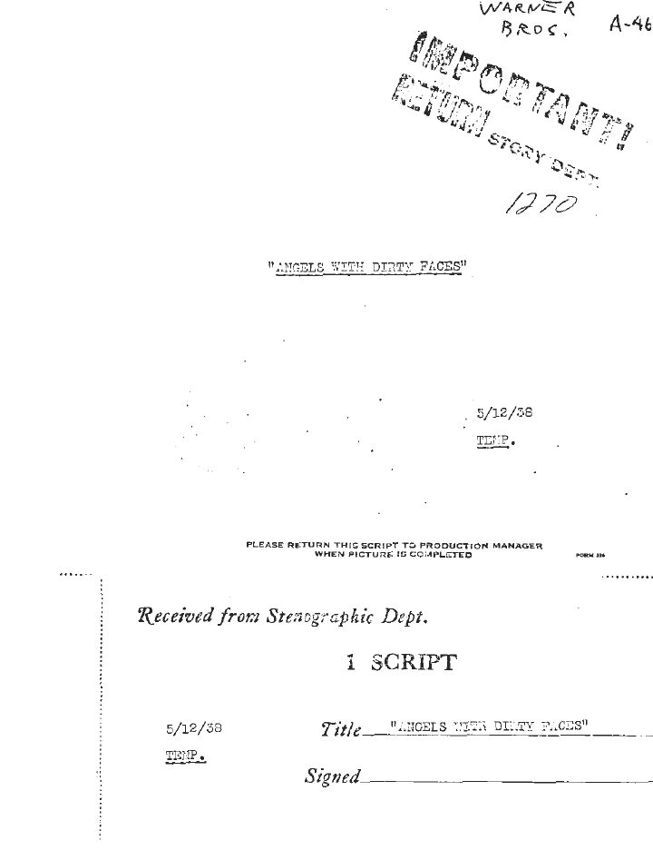 Angels with Dirty Faces screenplay first page