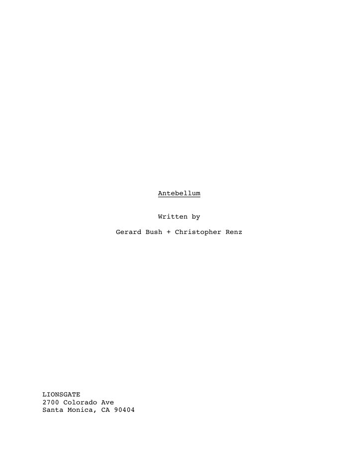Antebellum screenplay first page