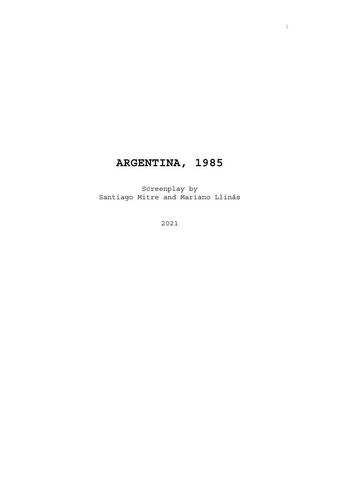 Argentina, 1985 screenplay first page