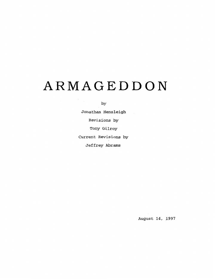 Armageddon screenplay first page