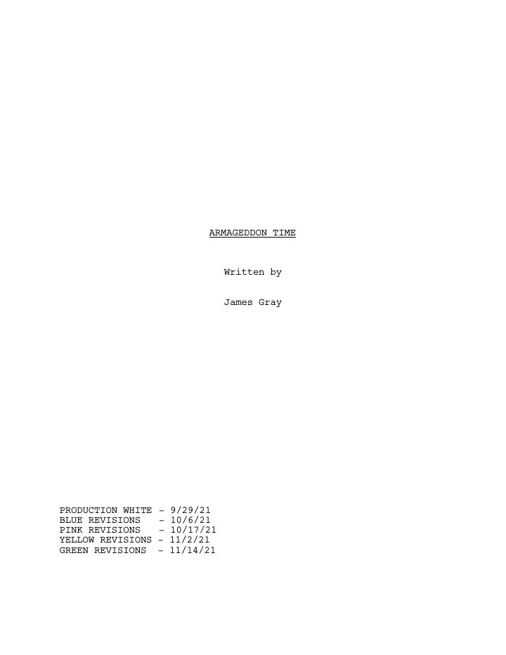 Armageddon Time screenplay first page