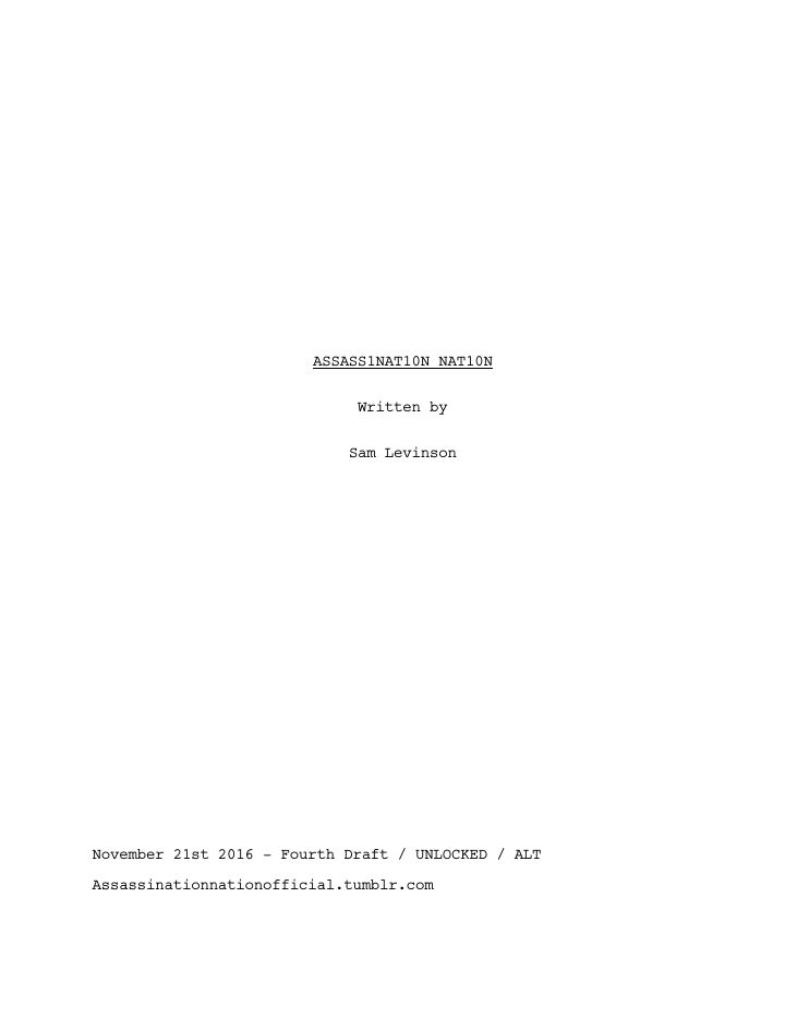 Assassination Nation screenplay first page