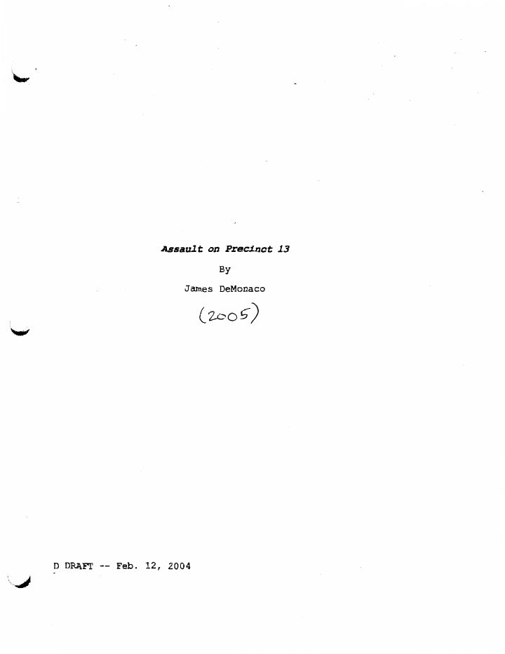 Assault on Precinct 13 screenplay first page