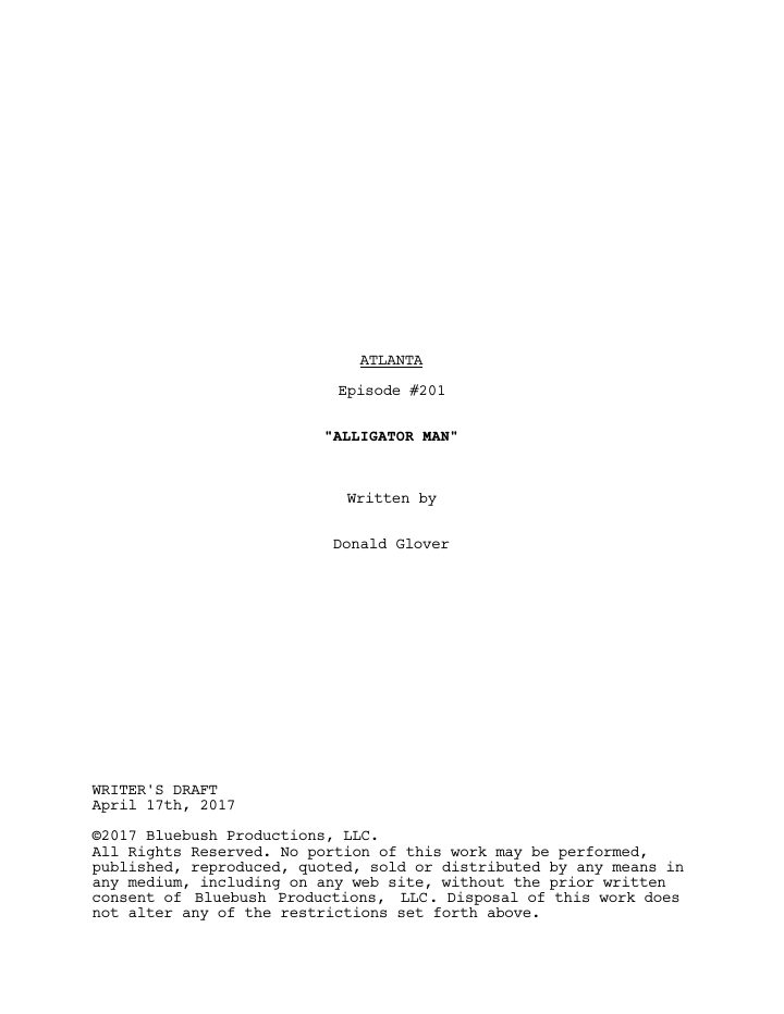 Atlanta: 201: Alligator Man screenplay first page