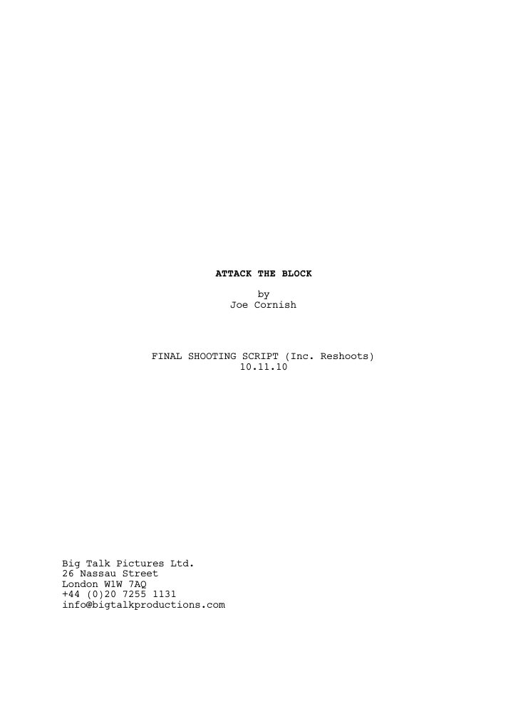 Attack the Block screenplay first page