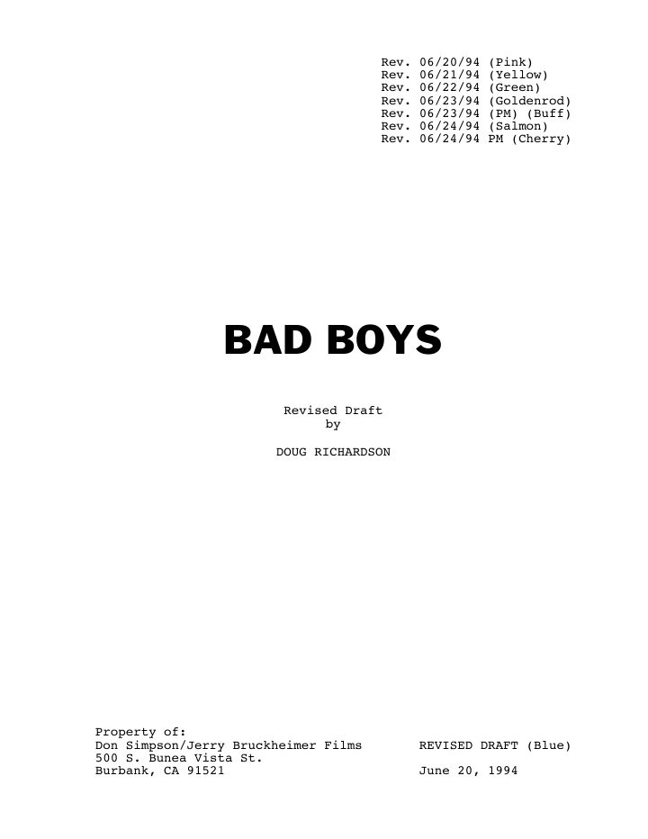 Bad Boys screenplay first page