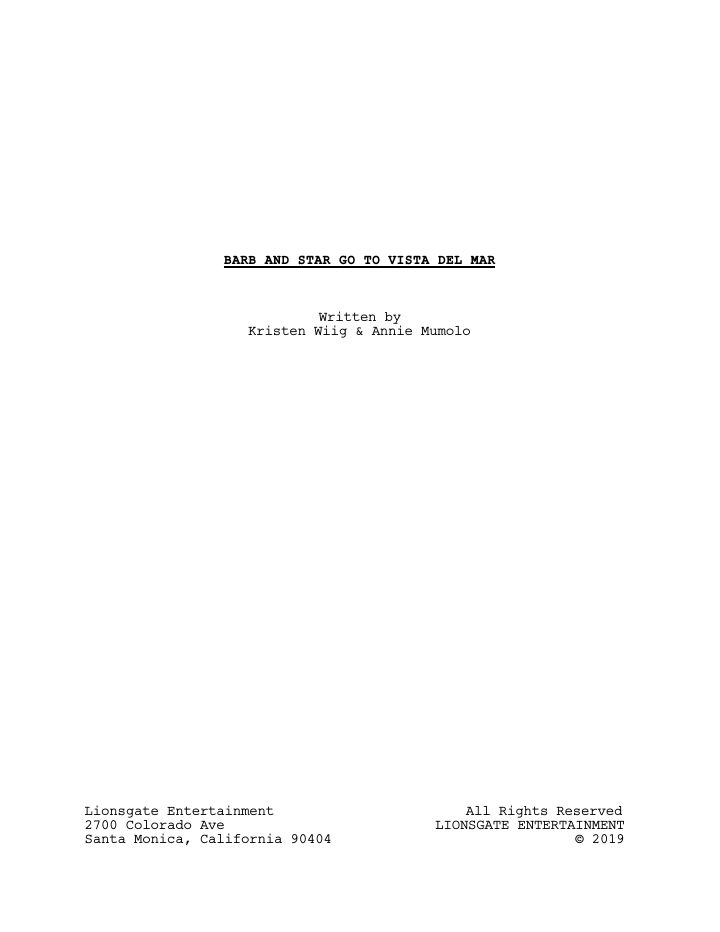 Barb and Star Go to Vista Del Mar screenplay first page