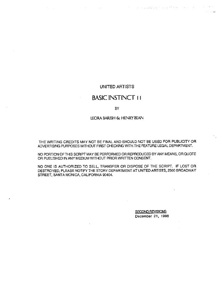 Basic Instinct 2 screenplay first page