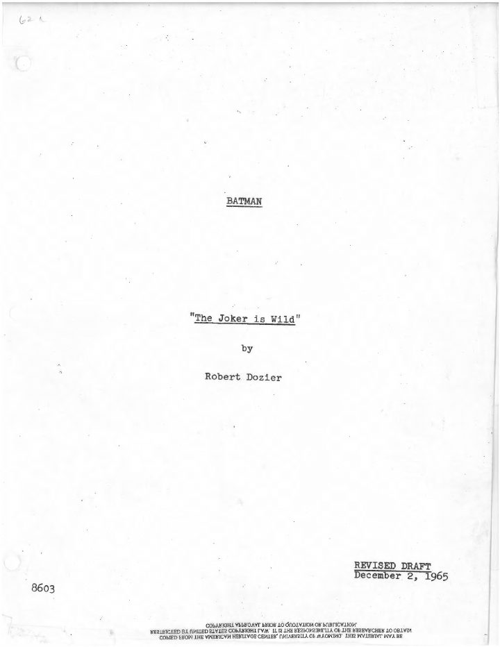 Batman: 105: The Joker is Wild screenplay first page
