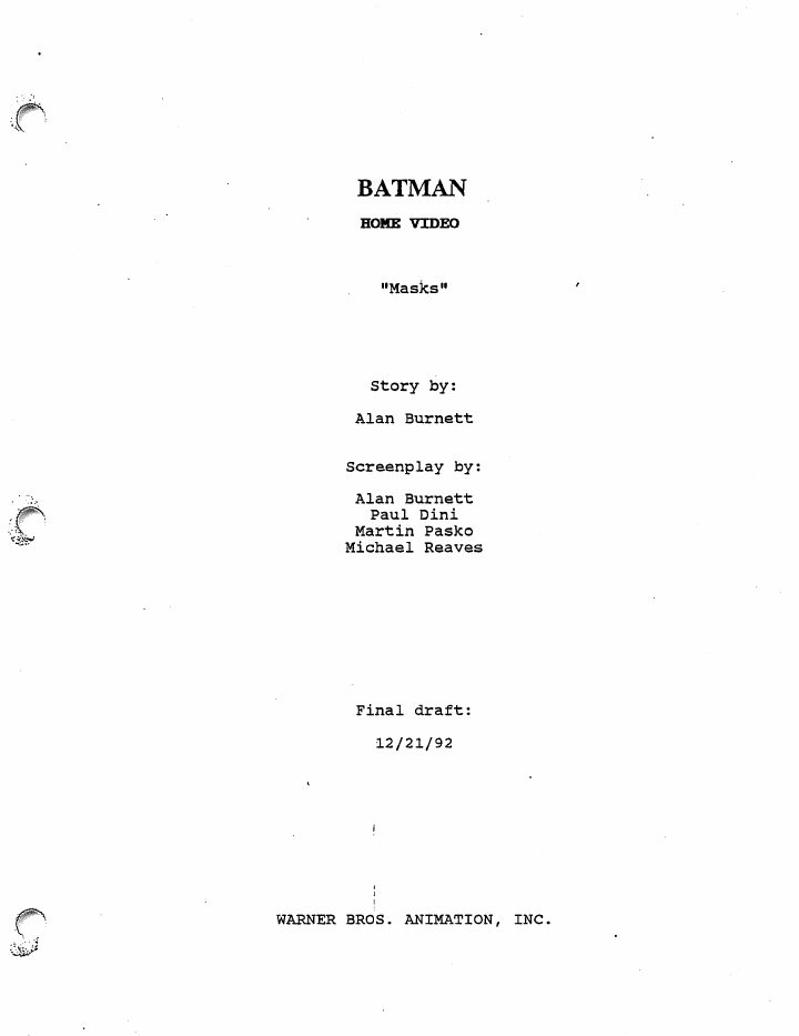 Batman: Mask of the Phantasm screenplay first page