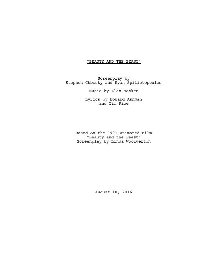 Beauty and the Beast screenplay first page