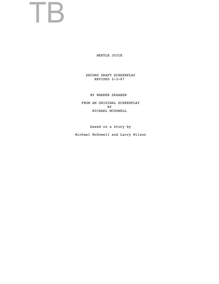 Beetlejuice screenplay first page