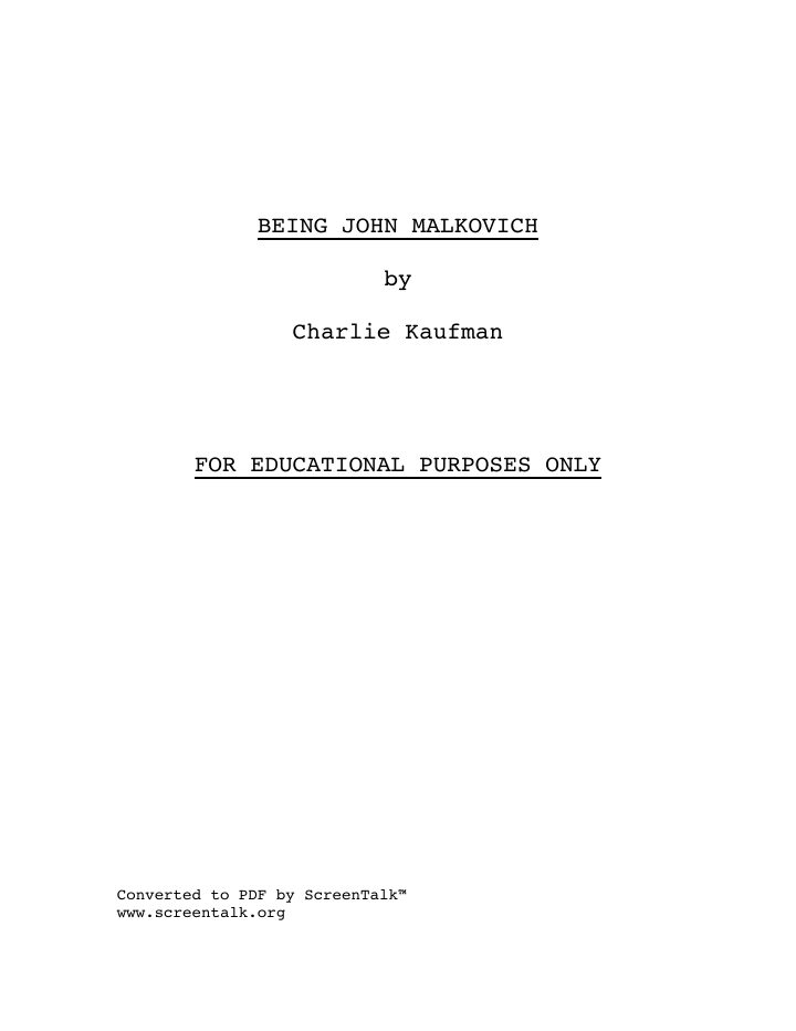 Being John Malkovich screenplay first page