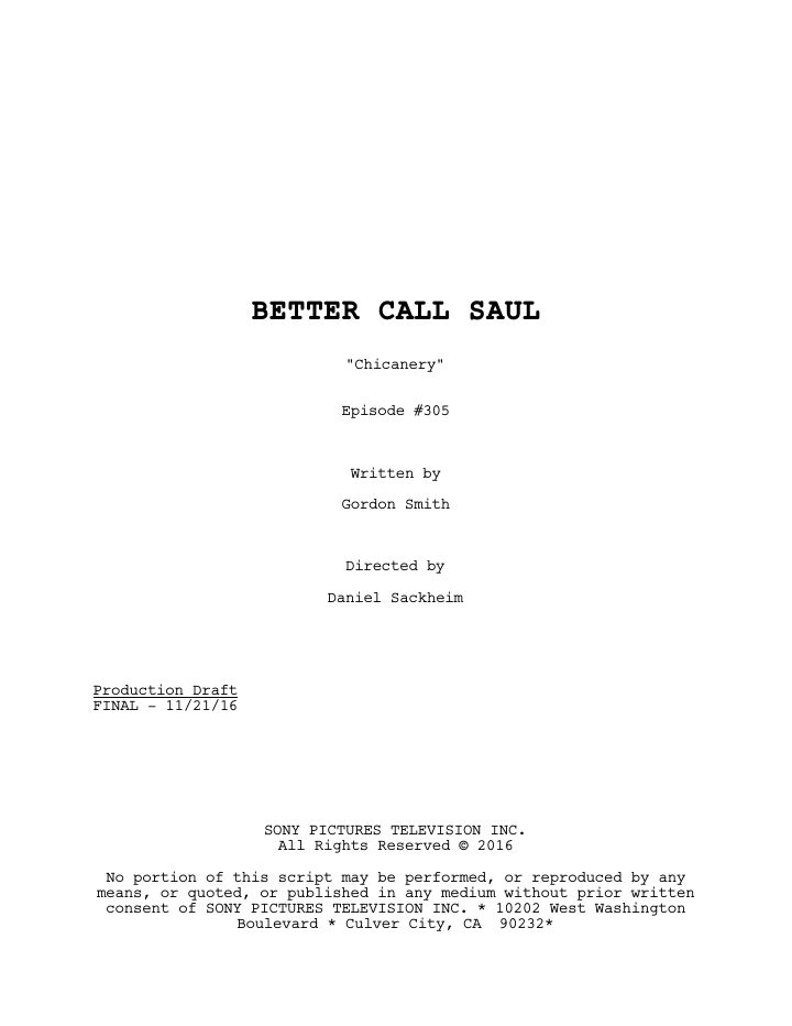 Better Call Saul: 305: Chicanery screenplay first page