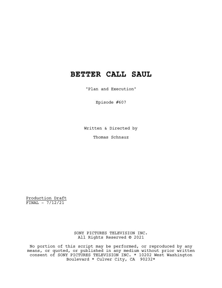 Better Call Saul: 607: Plan and Execution screenplay first page