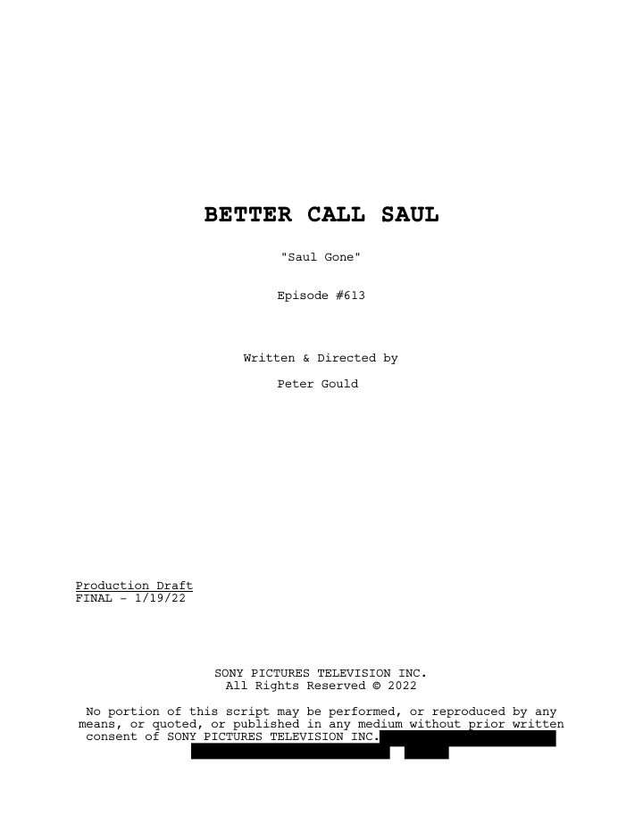 Better Call Saul: 613: Saul Gone screenplay first page