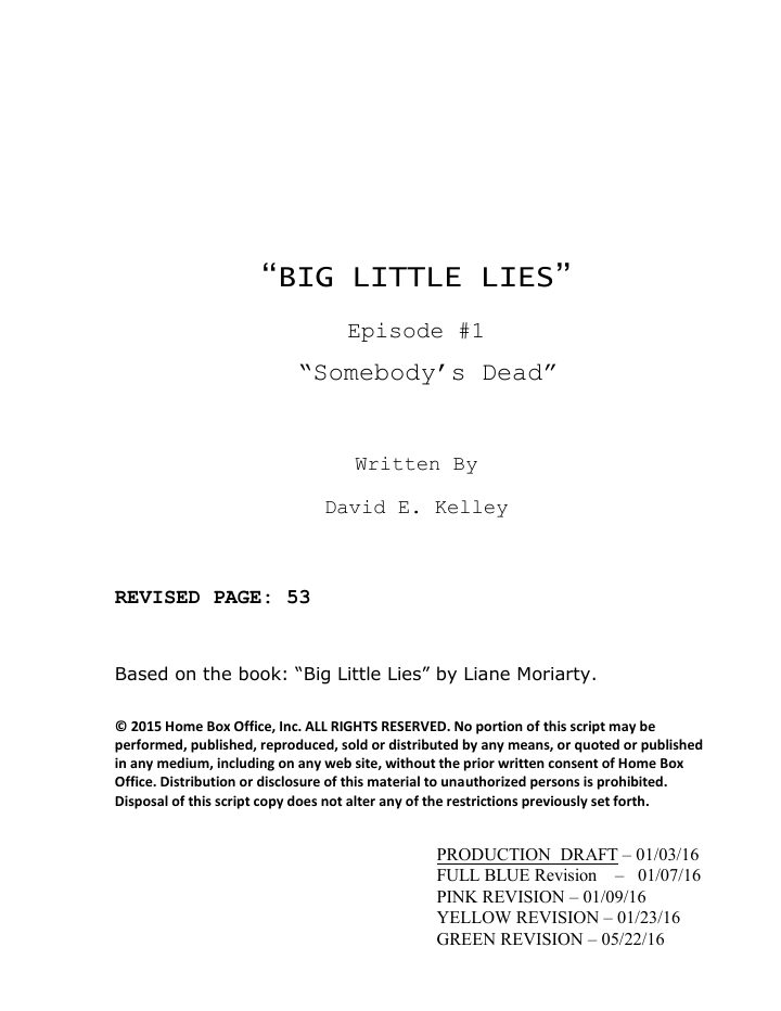 Big Little Lies: 101: Somebody's Dead screenplay first page
