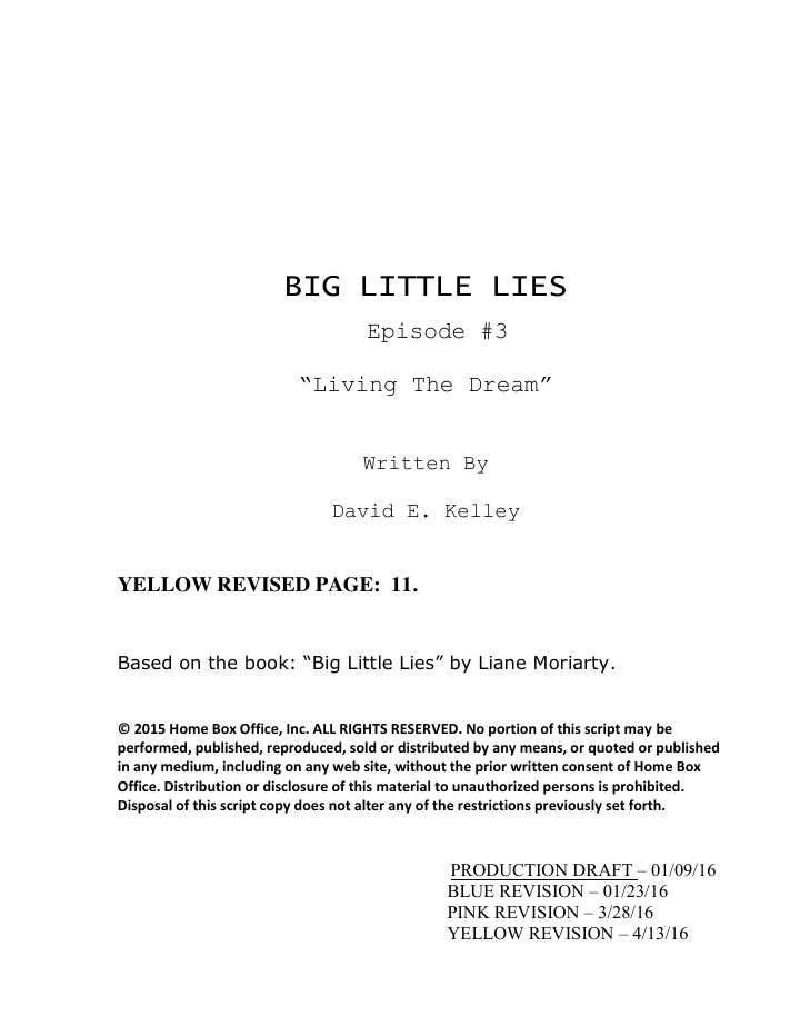 Big Little Lies: 103: Living the Dream screenplay first page