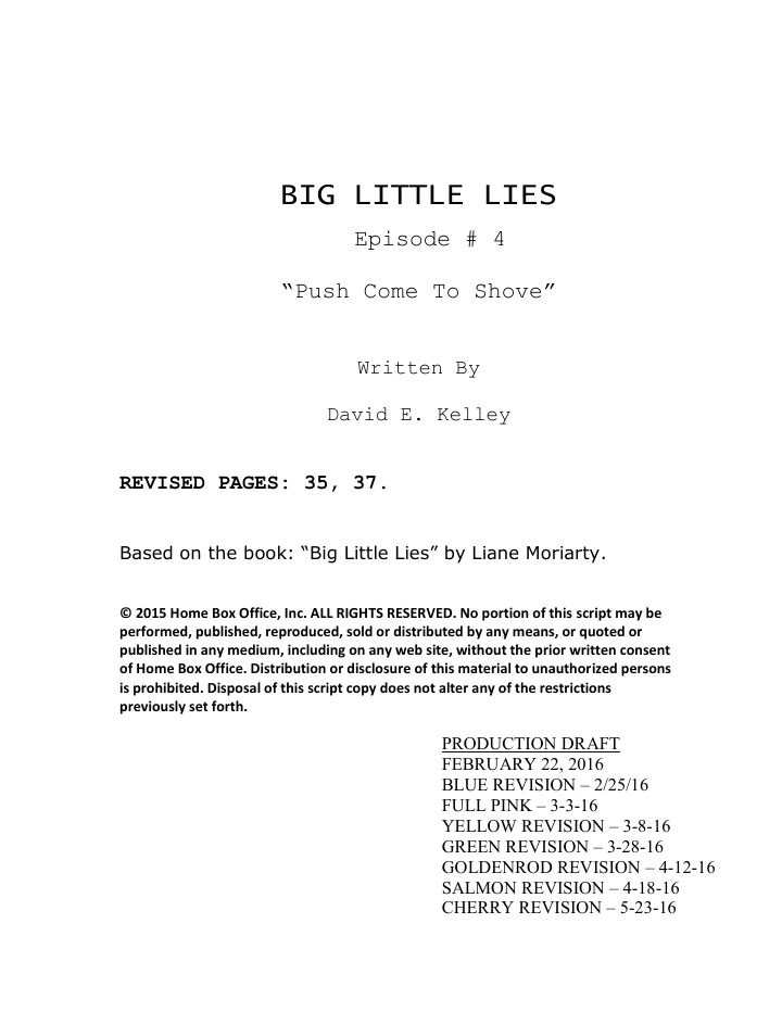 Big Little Lies: 104: Push Comes to Shove screenplay first page