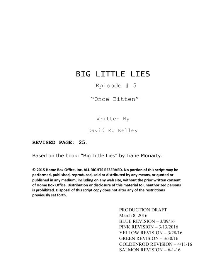 Big Little Lies: 105: Once Bitten screenplay first page