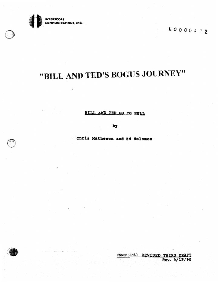 Bill & Ted's Bogus Journey screenplay first page