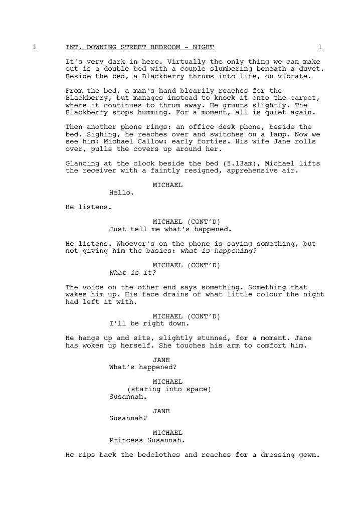 Black Mirror: 101: The National Anthem screenplay first page