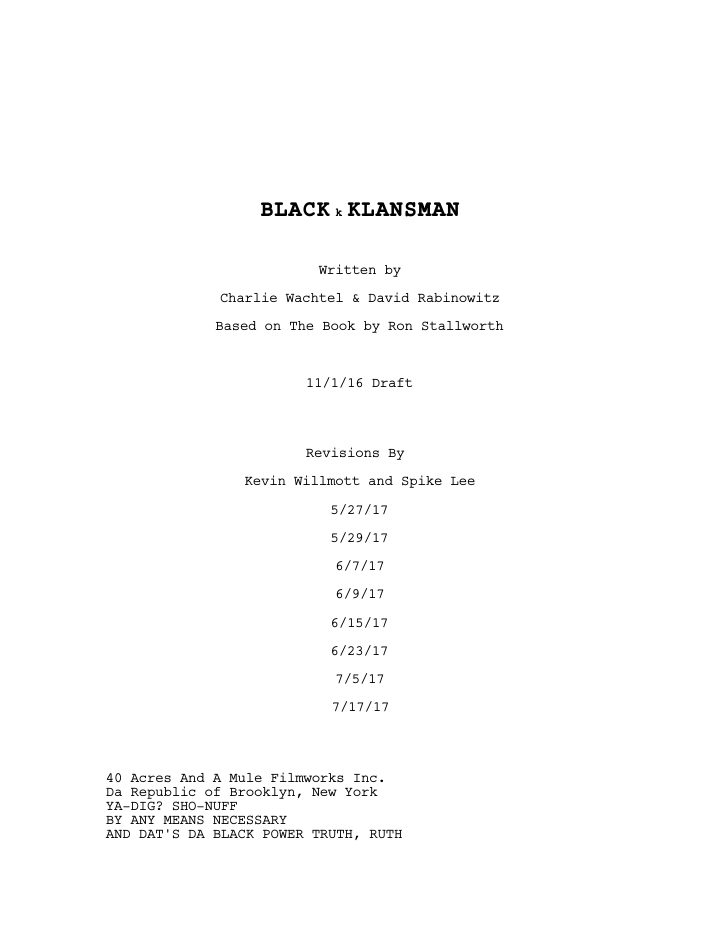 BlacKkKlansman screenplay first page